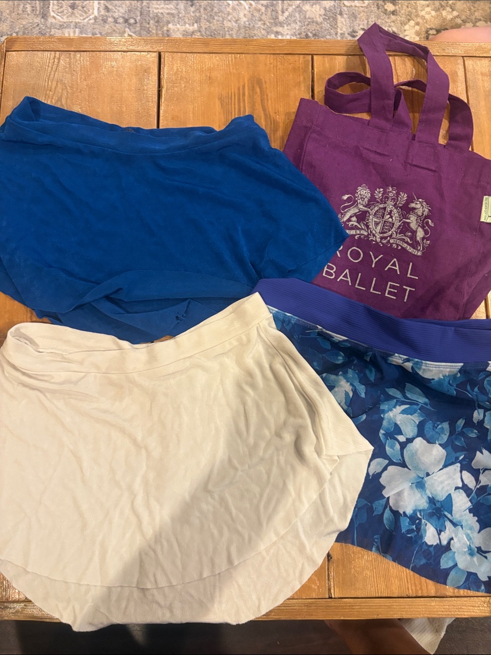 Ballet Skirts + Slippers Set Purple Tote +Blue, Floral, & white Dance Skirt Set